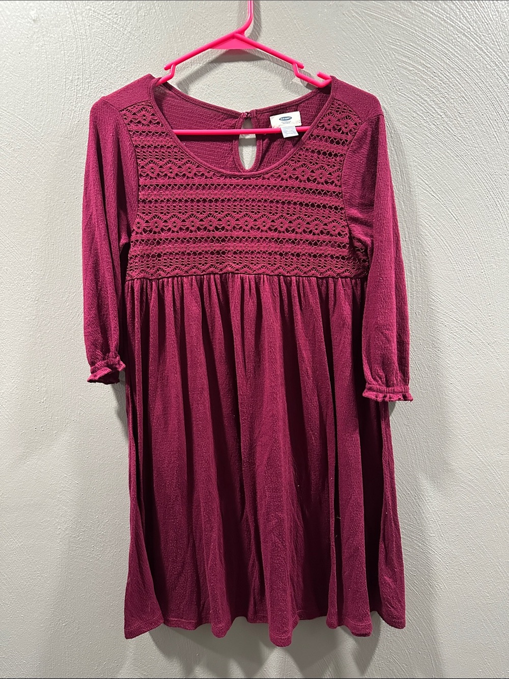 Old Navy Raspberry-Pink Crochet Yoke Long Sleeve Dress